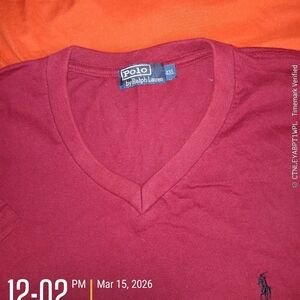 Polo by Ralph Lauren Men's Maroon V-Neck Tee Size 4x